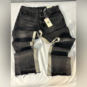 MNML Black and Cream Distressed Jeans